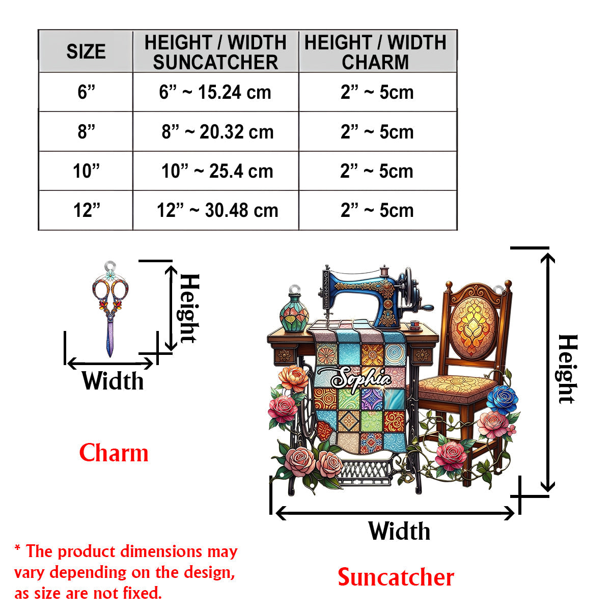 Love Sewing - Personalized Sewing Window Hanging Suncatcher With Charms