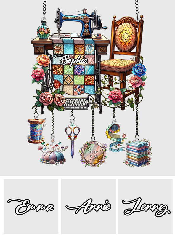 Love Sewing - Personalized Sewing Window Hanging Suncatcher With Charms