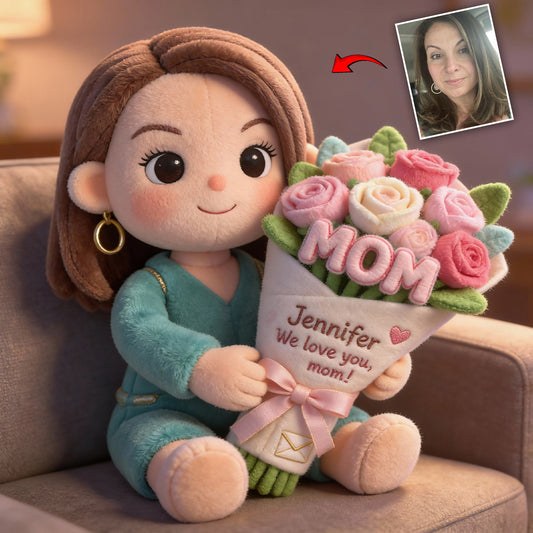 Custom Any Photo Beautiful Bouquet For Mom, Grandma - Personalized Mother Faux Fur Shaped Pillow