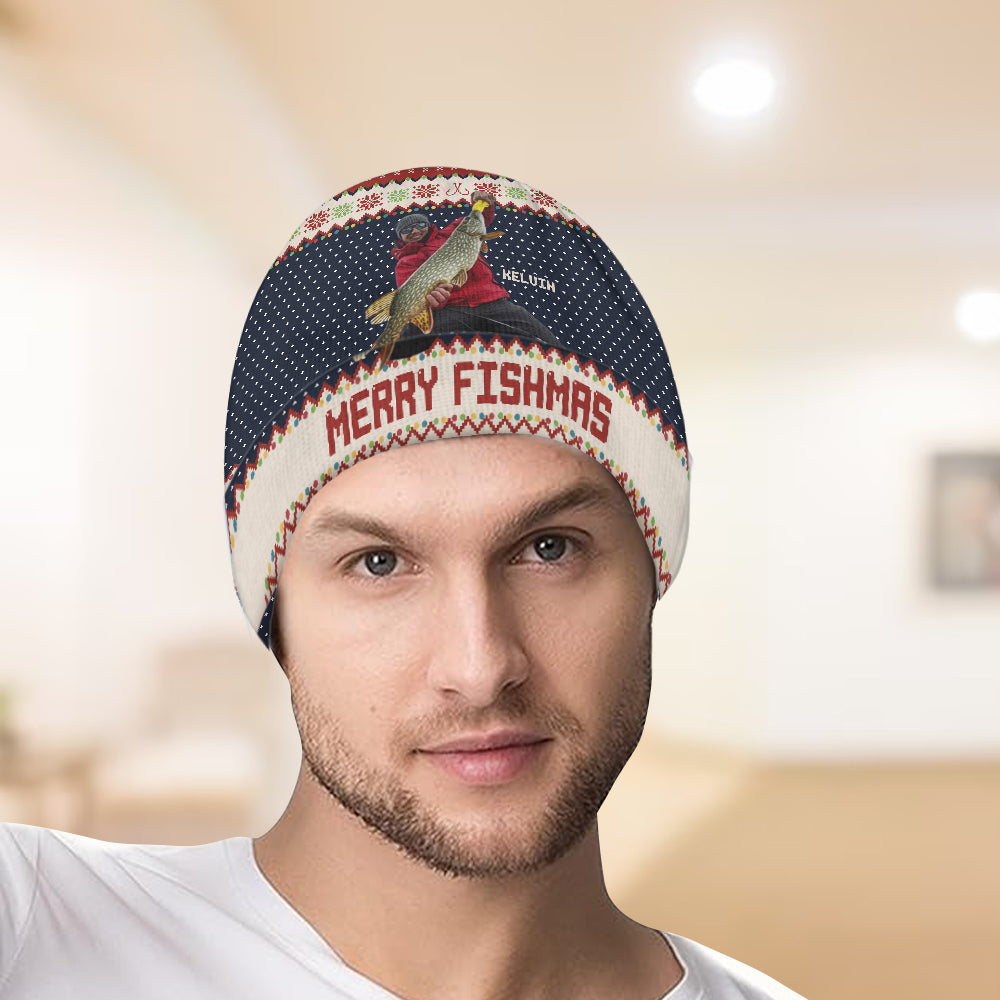 Merry Fishmas - Personalized Fishing Beanie Hat