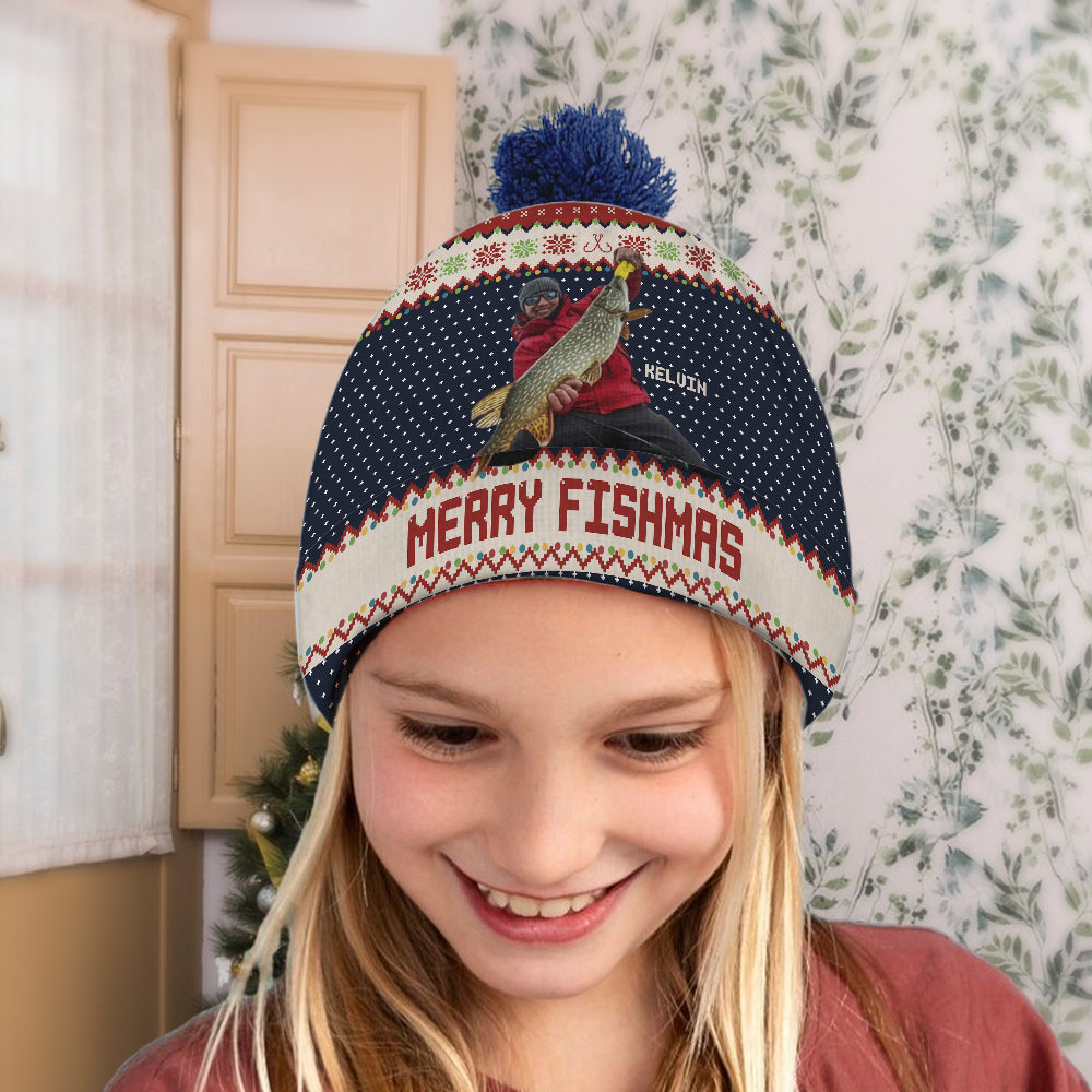 Merry Fishmas - Personalized Fishing Beanie Hat