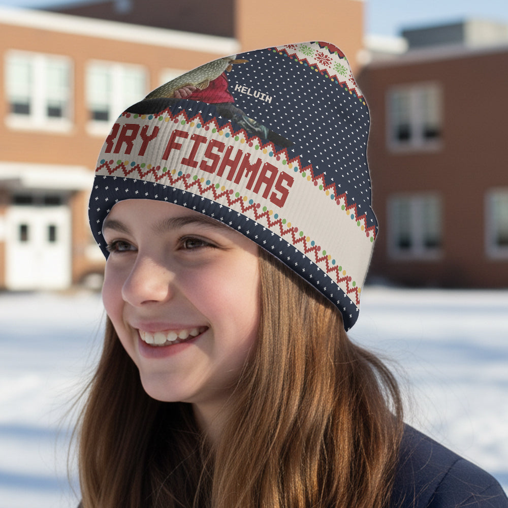 Merry Fishmas - Personalized Fishing Beanie Hat