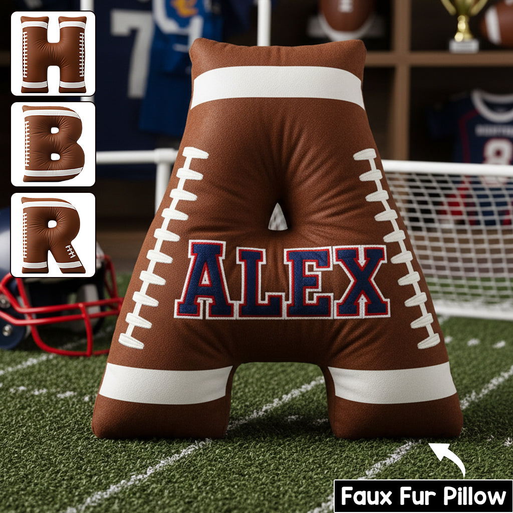 Football Initials Name Custom Alphabet - Personalized Football Faux Fur Shaped Pillow