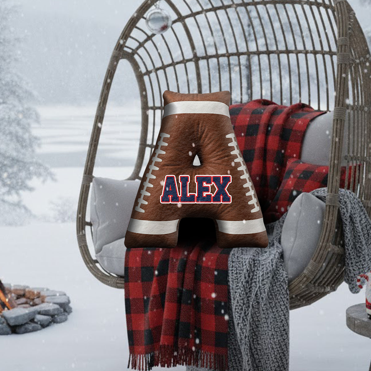 Football Initials Name Custom Alphabet - Personalized Football Faux Fur Shaped Pillow