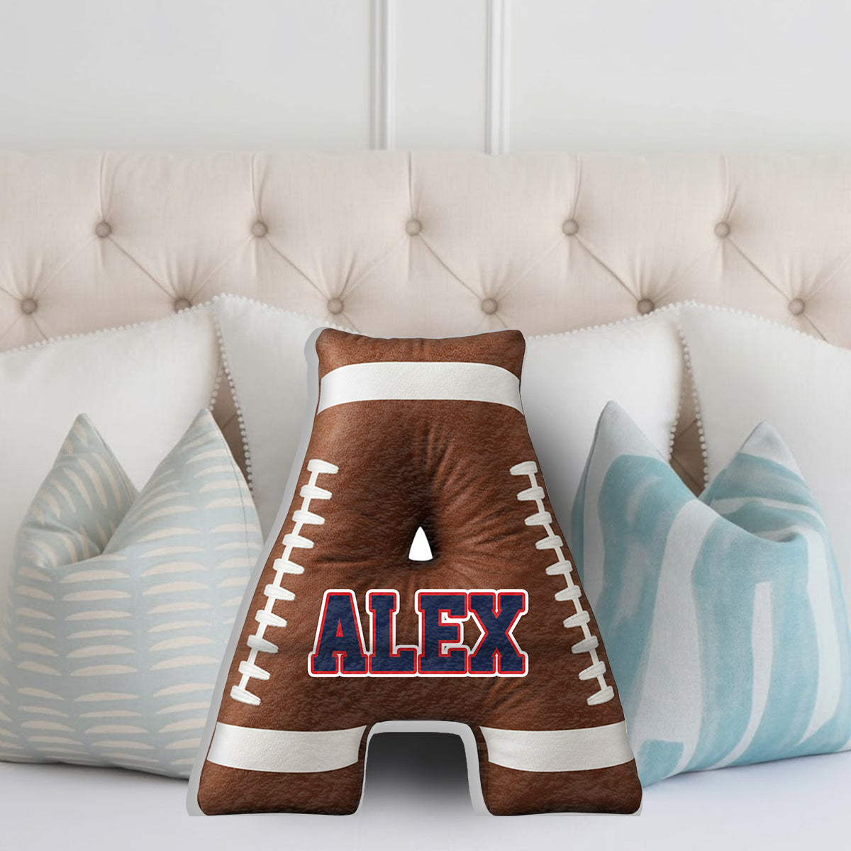 Football Initials Name Custom Alphabet - Personalized Football Faux Fur Shaped Pillow