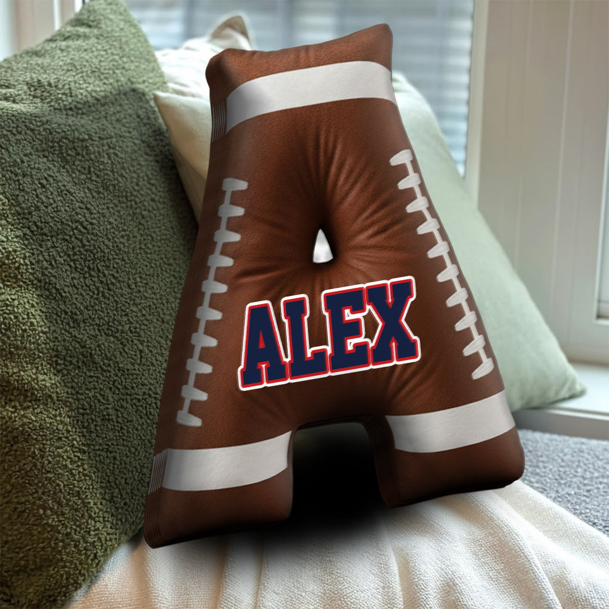 Football Initials Name Custom Alphabet - Personalized Football Faux Fur Shaped Pillow