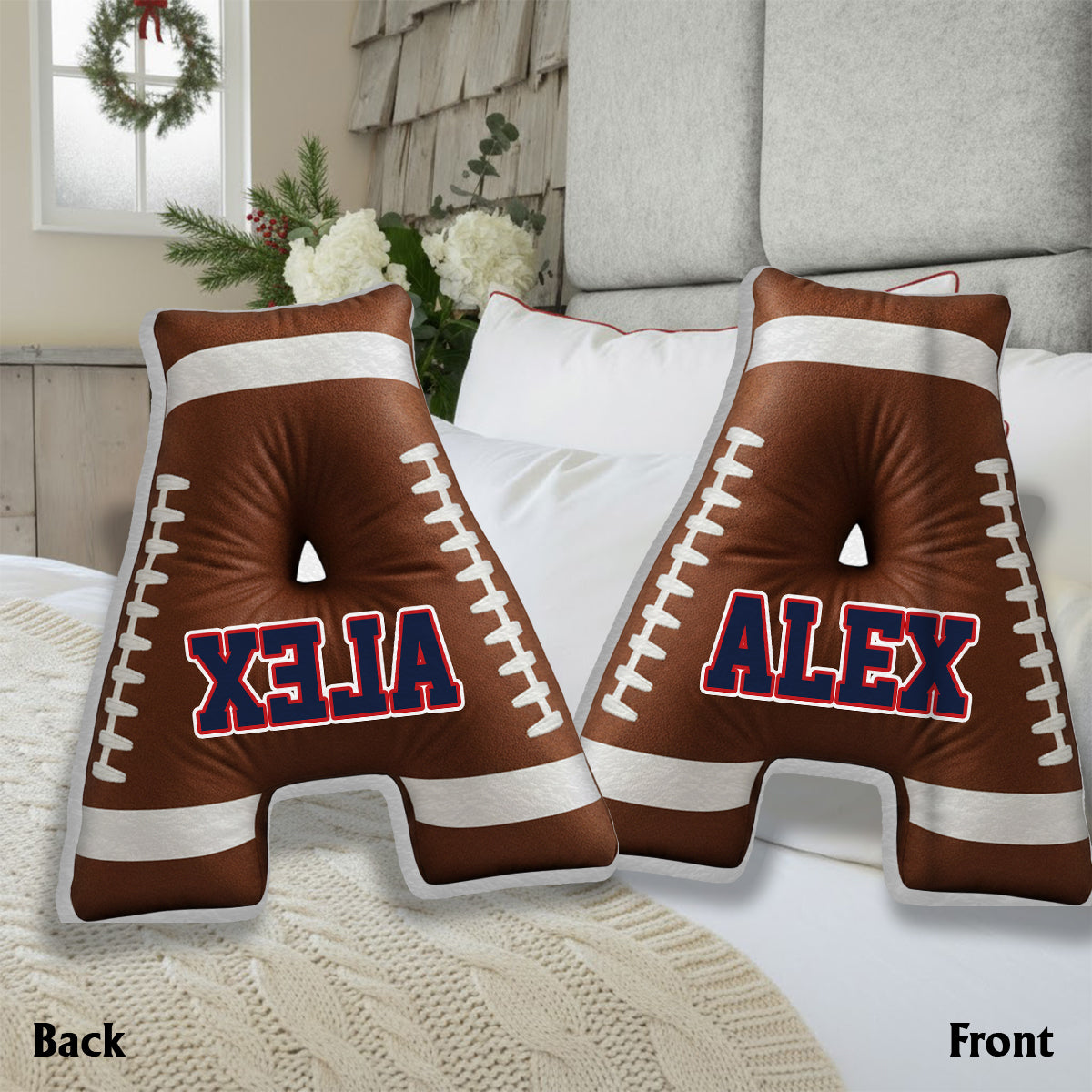 Football Initials Name Custom Alphabet - Personalized Football Faux Fur Shaped Pillow