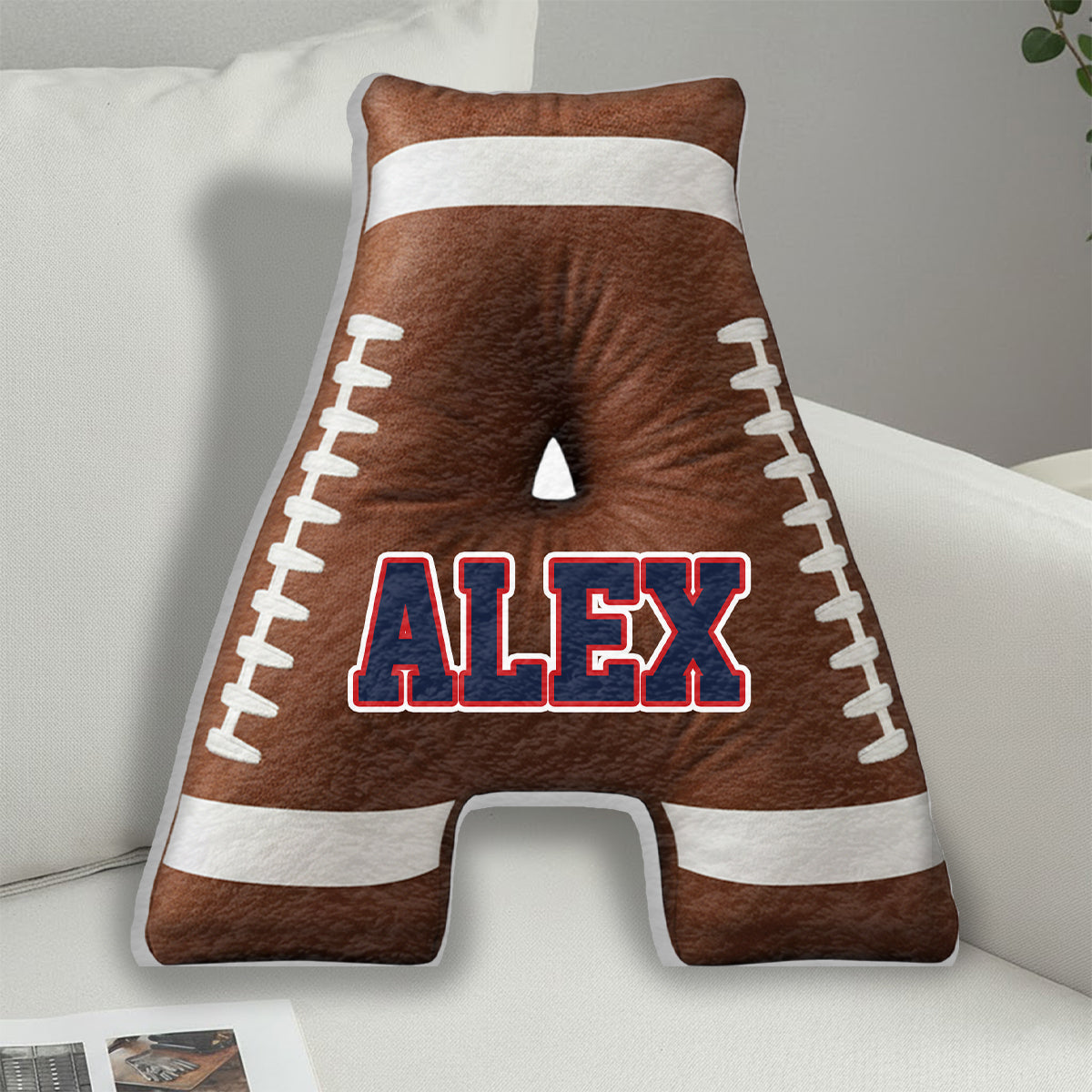 Football Initials Name Custom Alphabet - Personalized Football Faux Fur Shaped Pillow