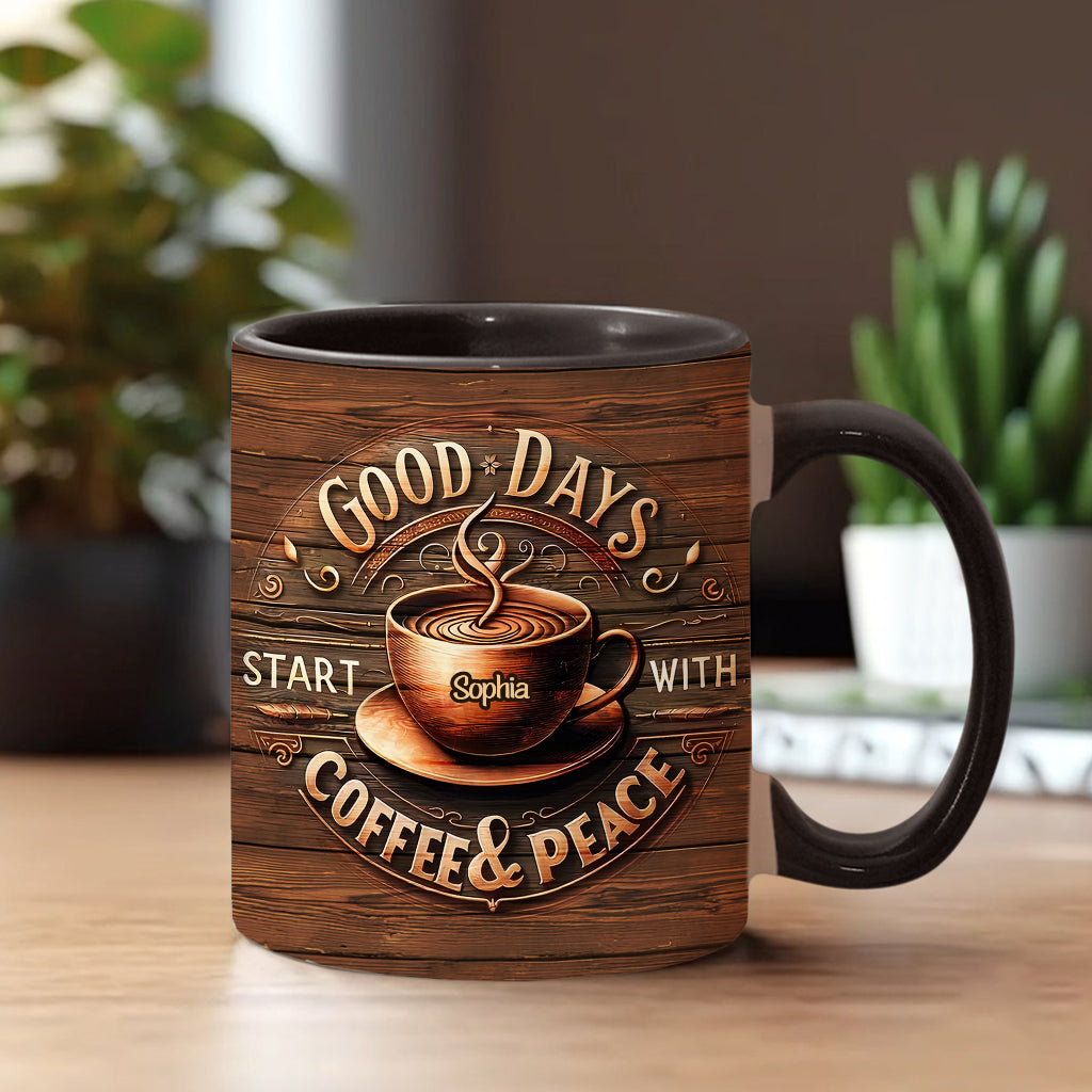 Good Days Start With Coffee & Peace - Personalized Coffee Accent Mug