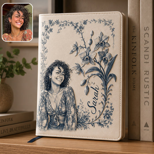 Geburtsmonat Blume Toile de Jouy Stil Individuelles Foto - Personalisierter Selbstliebe Lederjournal