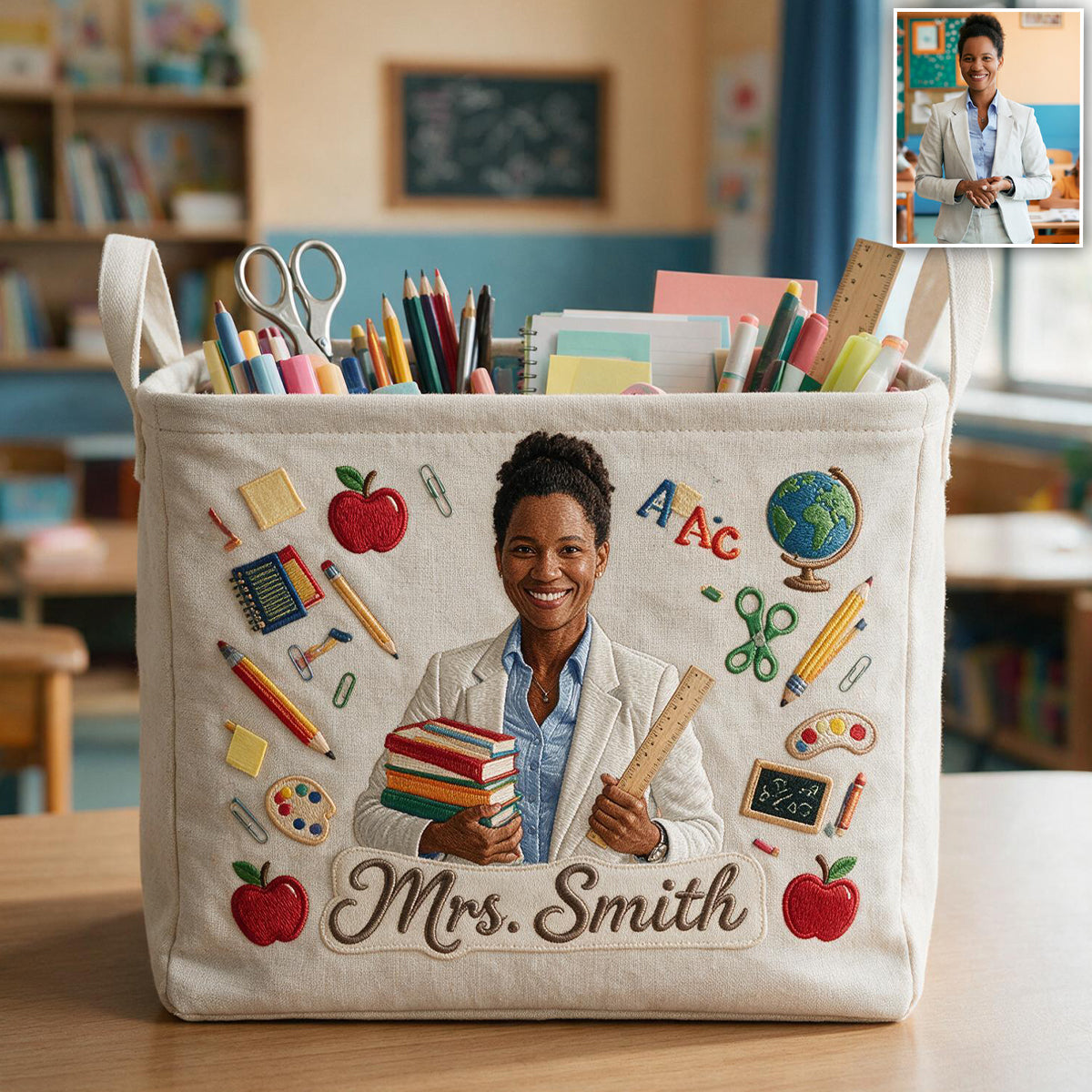 Teacher Appreciation Organizer, Back to School, Classroom Gift - Personalized Teacher Rectangle Storage Basket