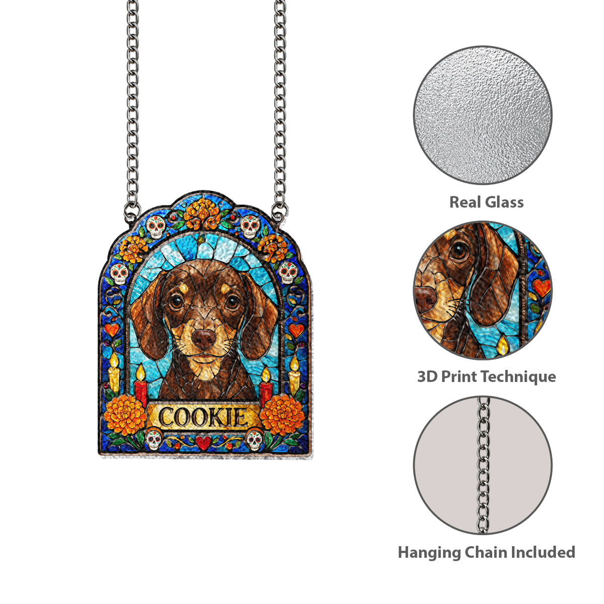 Dog Ofrenda Frame, Pet Memorial Día de Muertos - Personalized Dog 3D Printed Glass Suncatcher