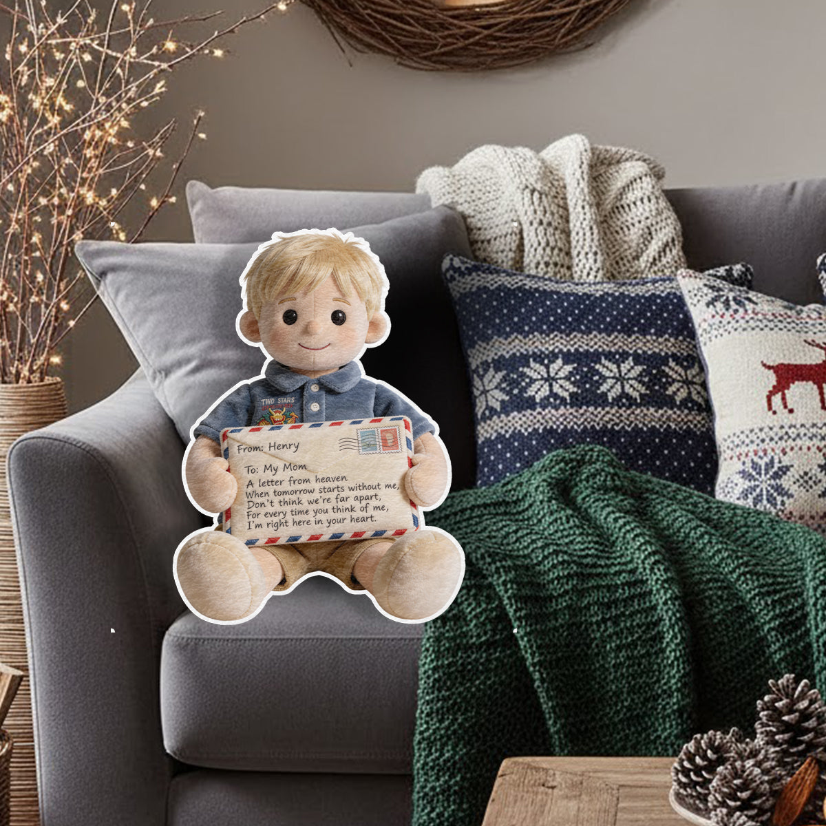 A Letter From Heaven - Personalized Memorial Faux Fur Shaped Pillow