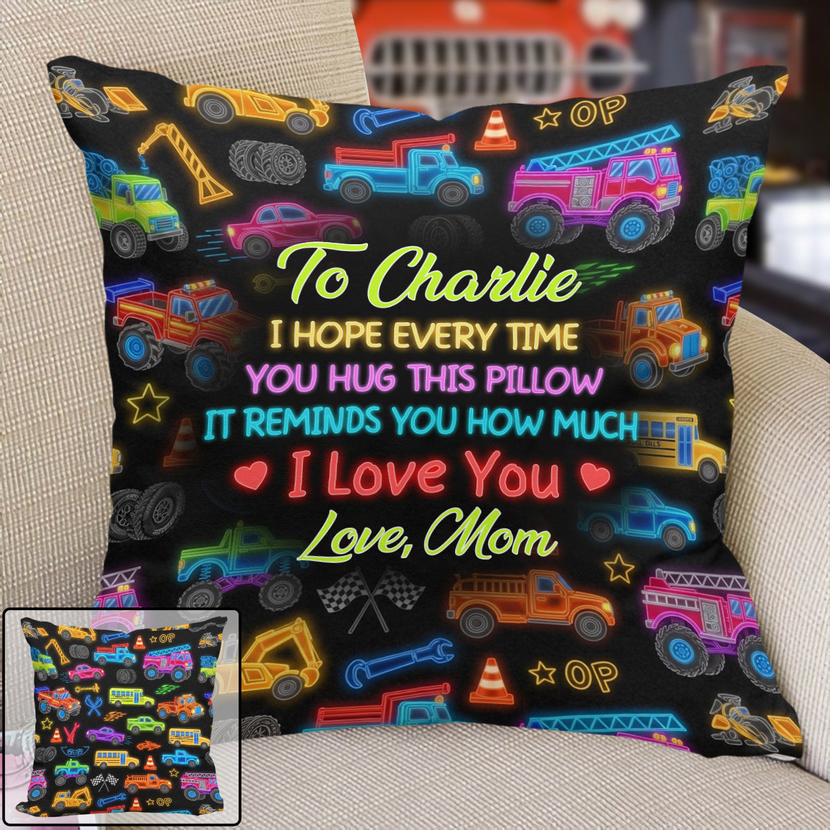 Vehicles Patern Colorful - Personalized Kid Throw Pillow