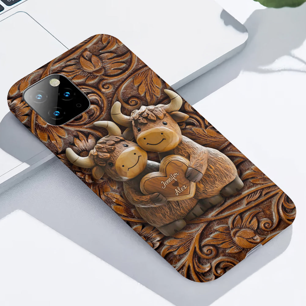 Couple de vaches des Highlands mignon - Coque de téléphone personnalisée avec imprimé intégral de vaches des Highlands