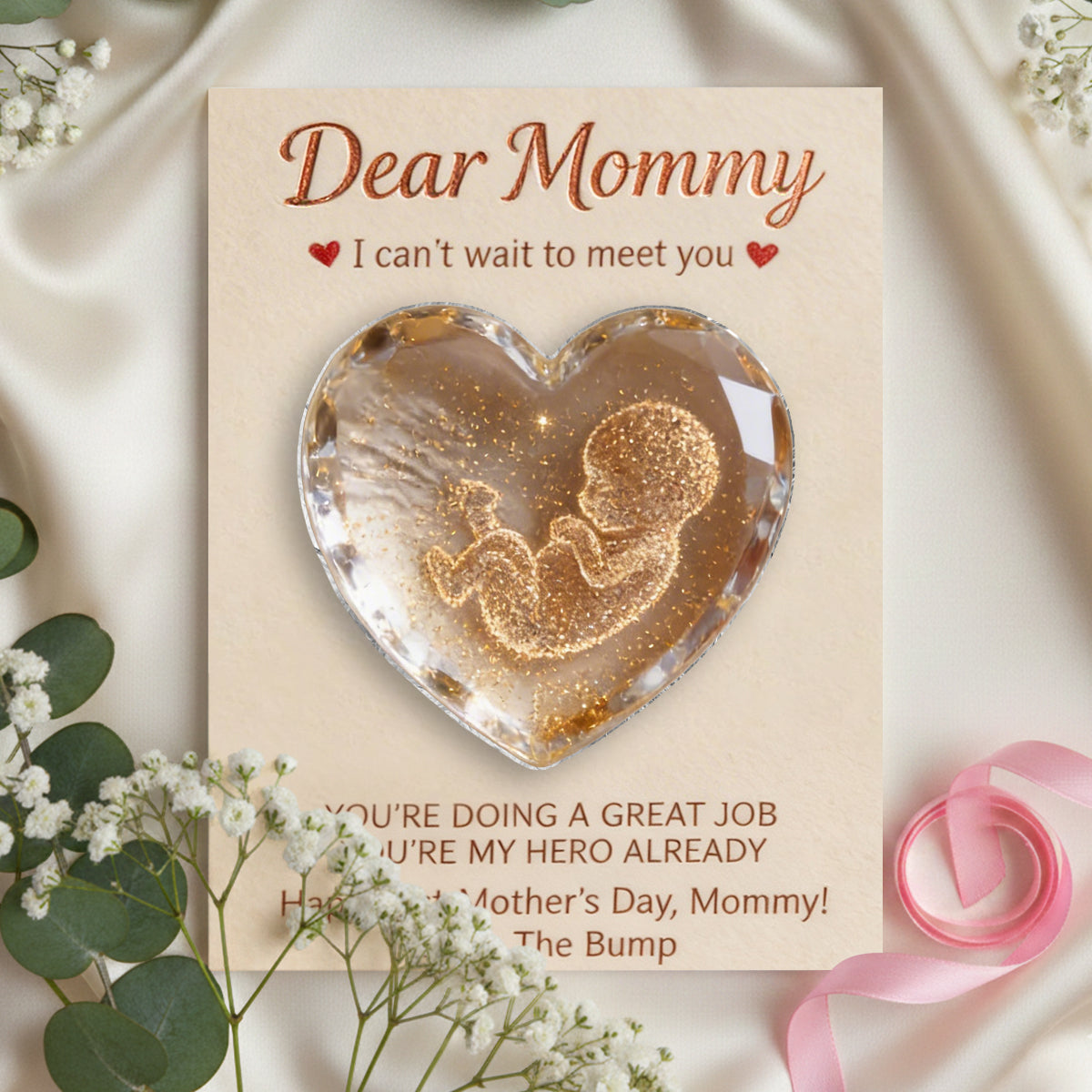 Baby Bump Crystal Pocket Hug - Personalized Pregnancy Pocket Hug Card