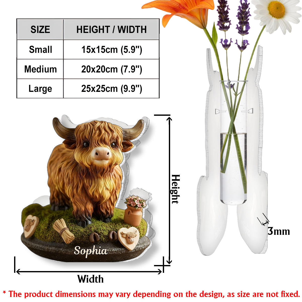 Adorable Cow - Personalized Highland Cow Custom Shape Acrylic Flower Vase