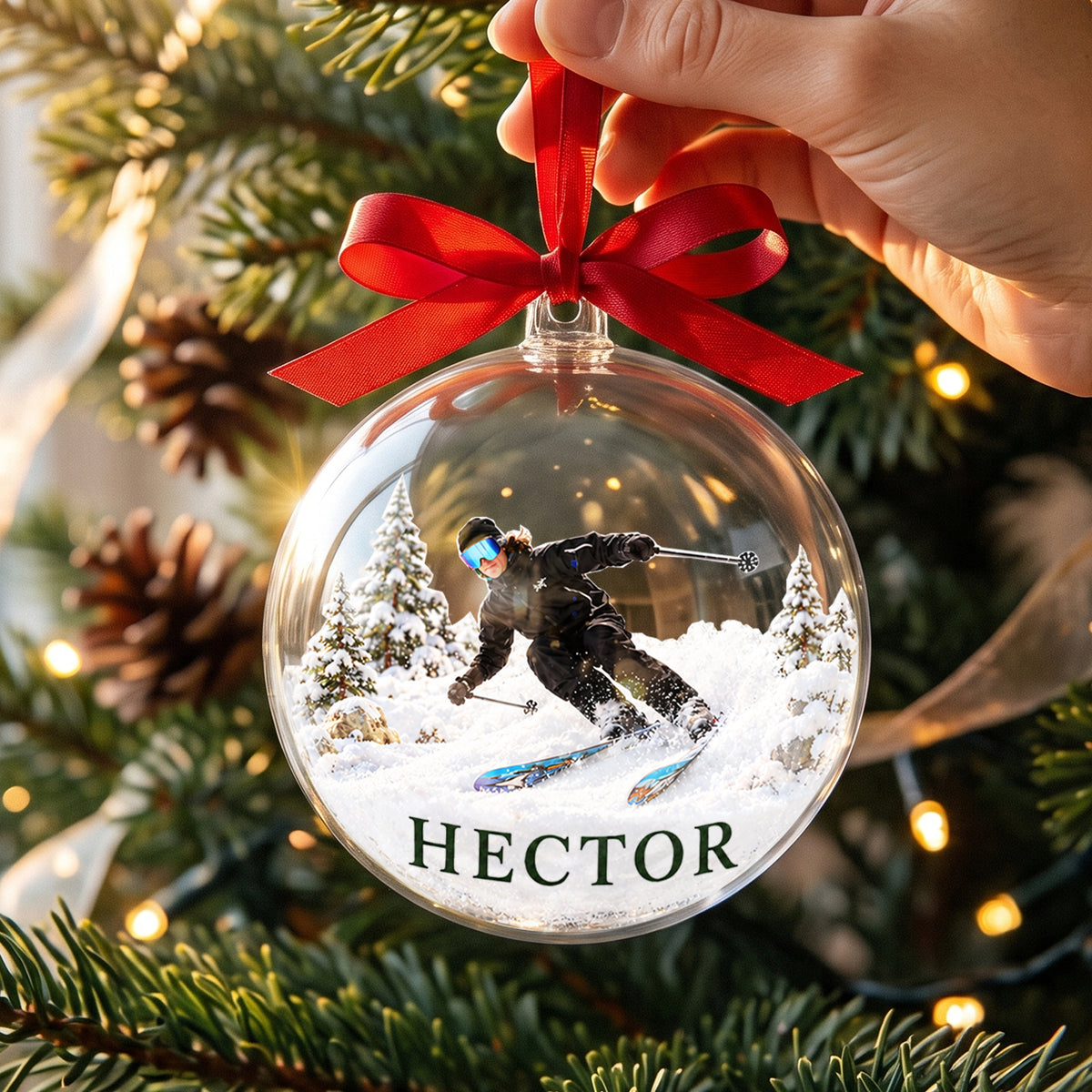 Love Skiing - Personalized Skiing Acrylic Ball Ornament