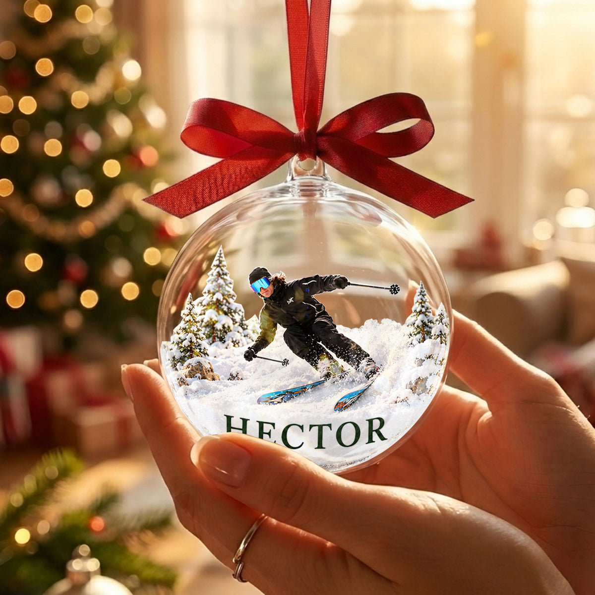 Love Skiing - Personalized Skiing Acrylic Ball Ornament