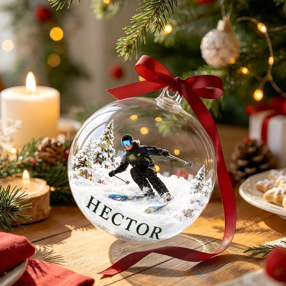 Love Skiing - Personalized Skiing Acrylic Ball Ornament