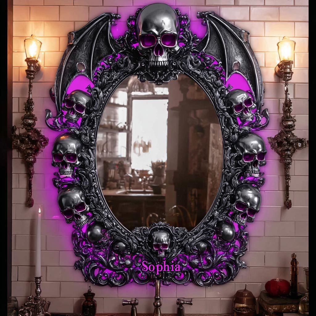 Skull Halloween - Personalized Skull Wall Mirror With LED Light