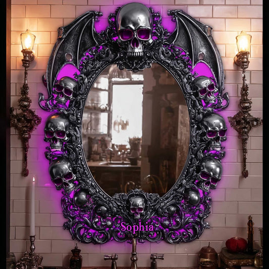 Skull Halloween - Personalized Skull Wall Mirror With LED Light