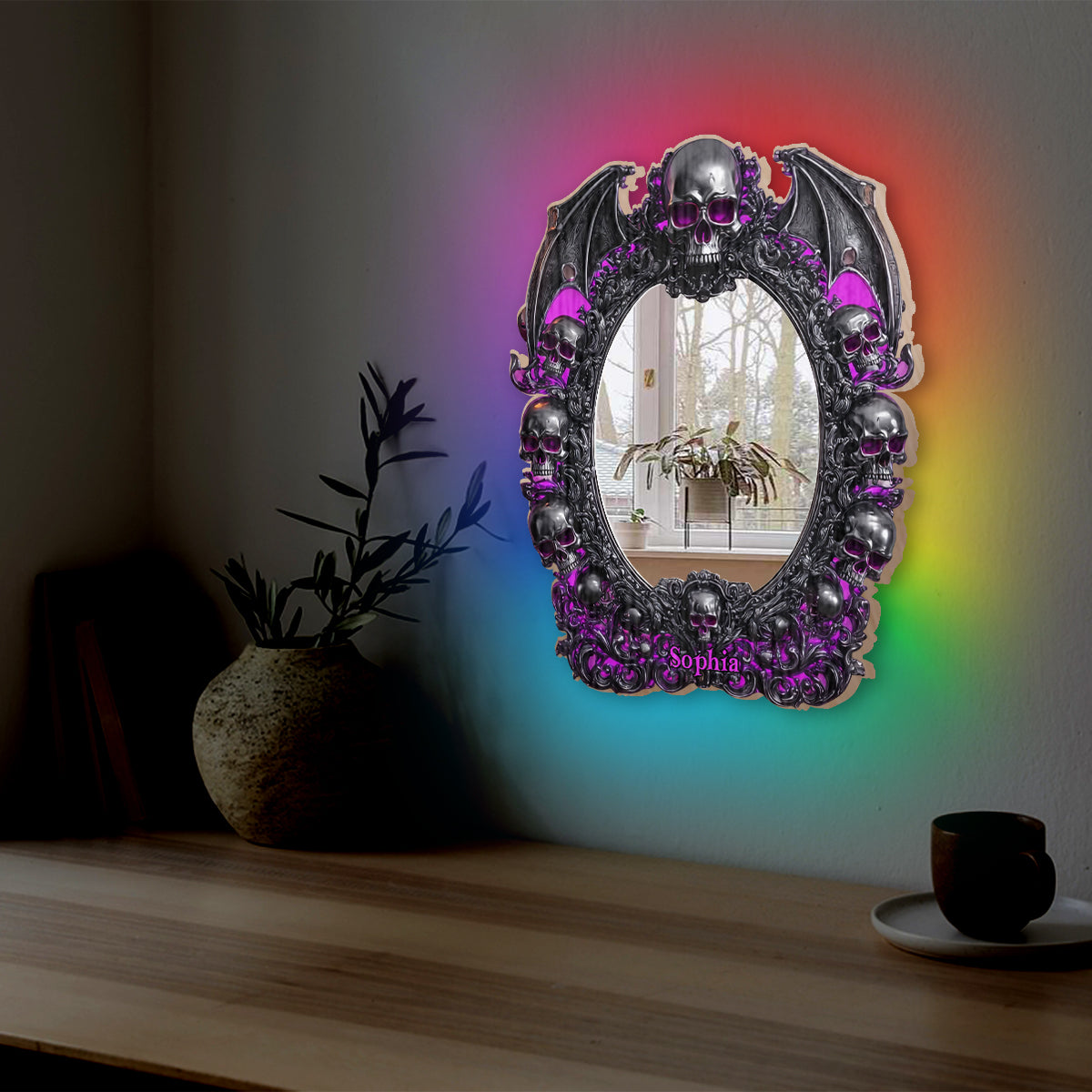 Skull Halloween - Personalized Skull Wall Mirror With LED Light