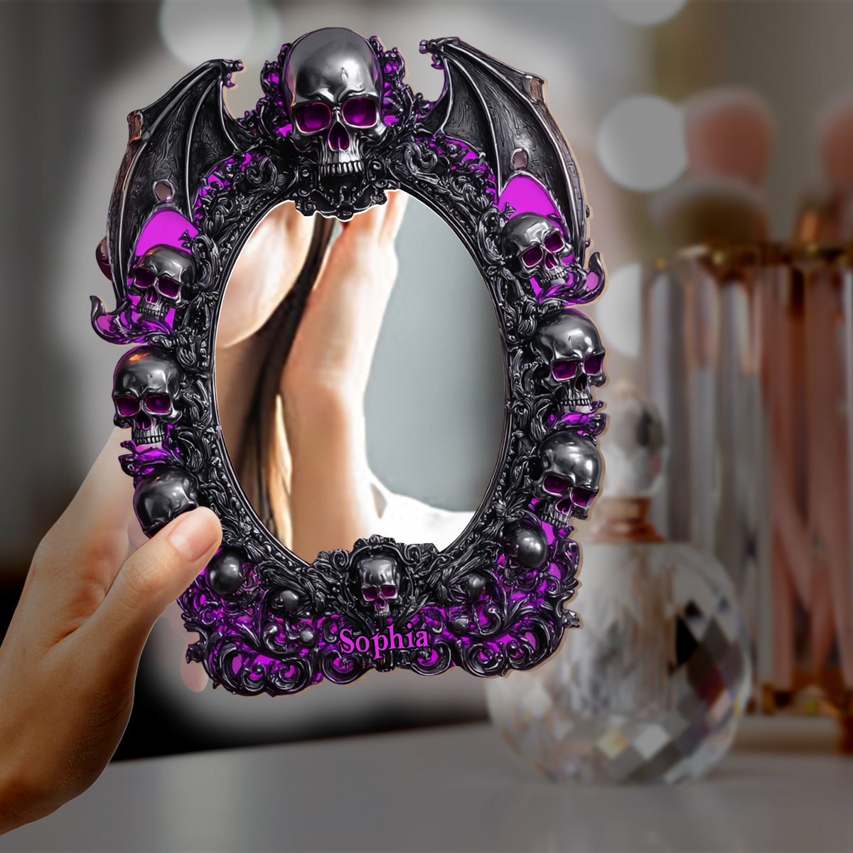 Skull Halloween - Personalized Skull Wall Mirror With LED Light