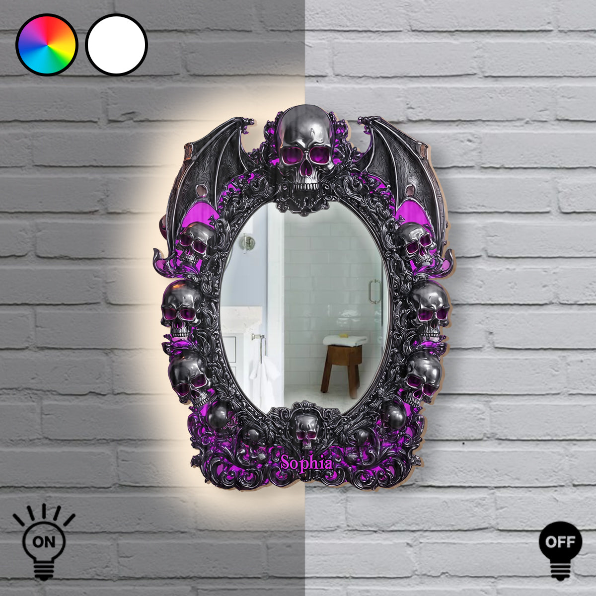 Skull Halloween - Personalized Skull Wall Mirror With LED Light