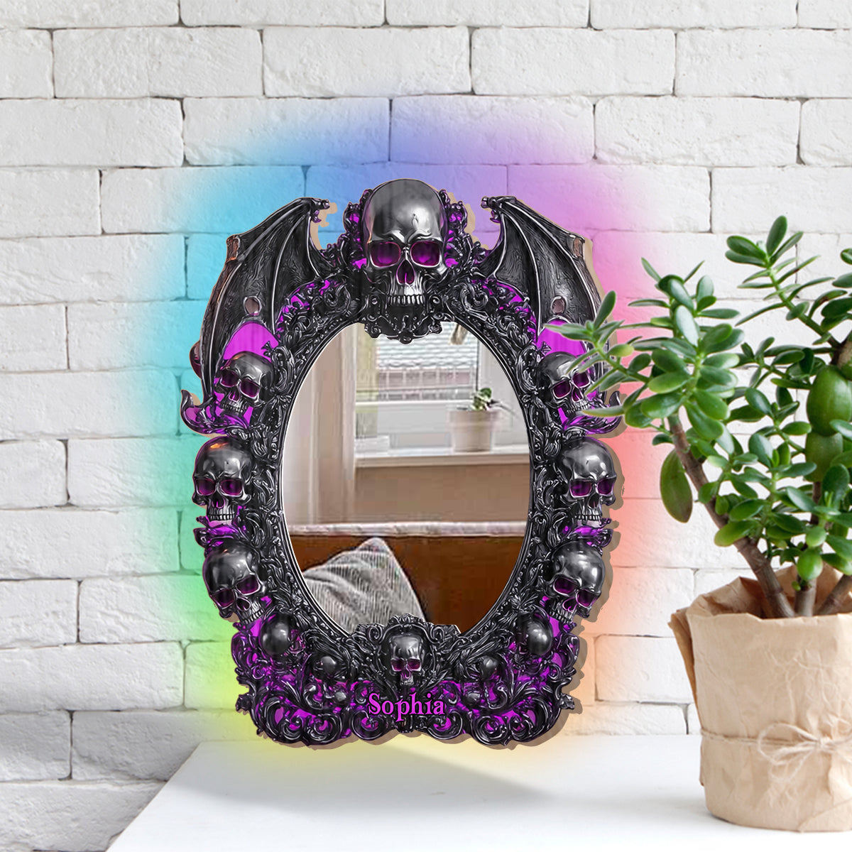 Skull Halloween - Personalized Skull Wall Mirror With LED Light