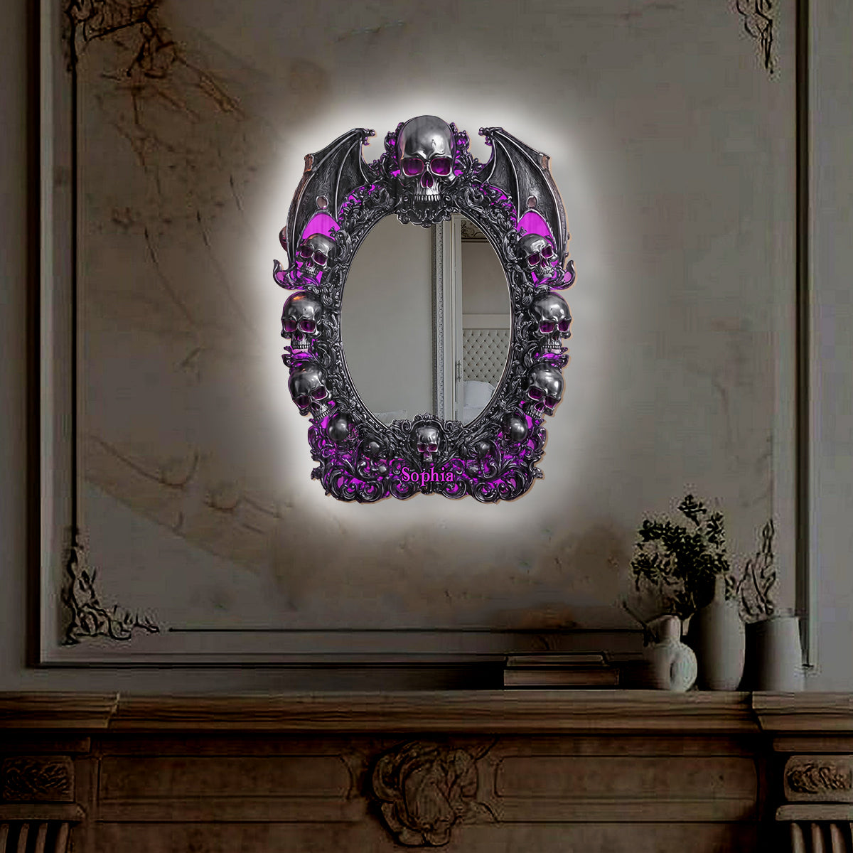 Skull Halloween - Personalized Skull Wall Mirror With LED Light