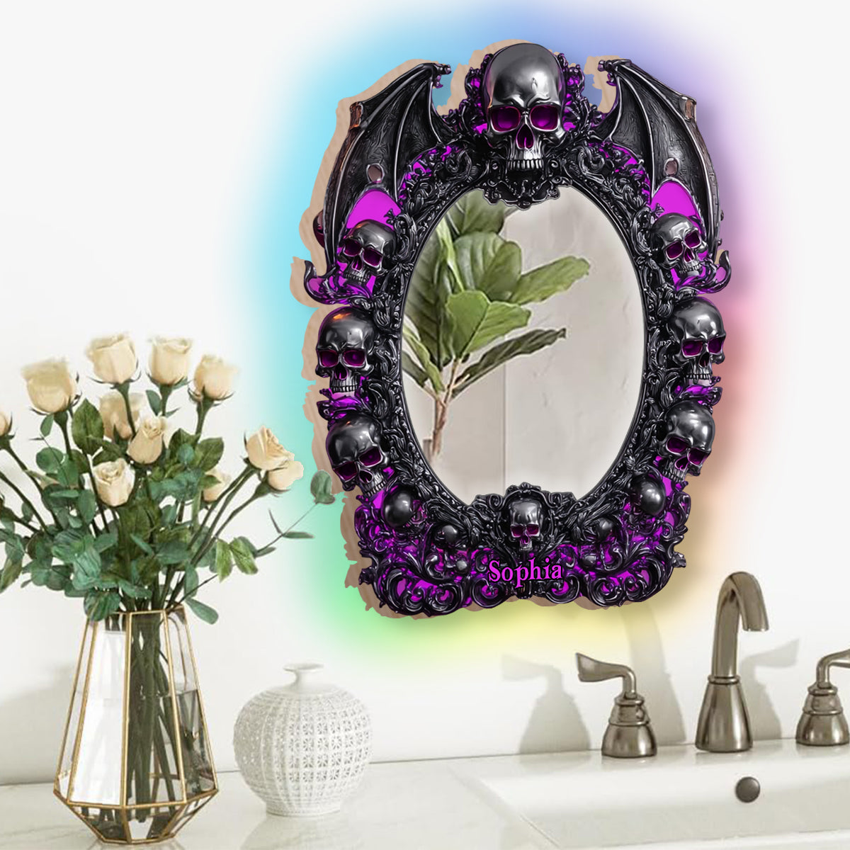 Skull Halloween - Personalized Skull Wall Mirror With LED Light