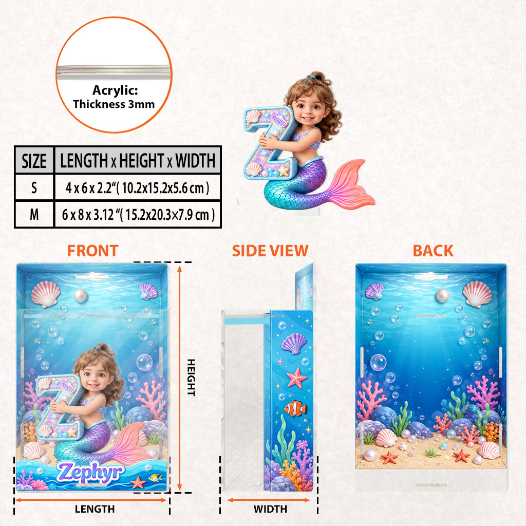 Mermaid Alphabet Letter & Custom Photo - Personalized Kid Acrylic Display Box