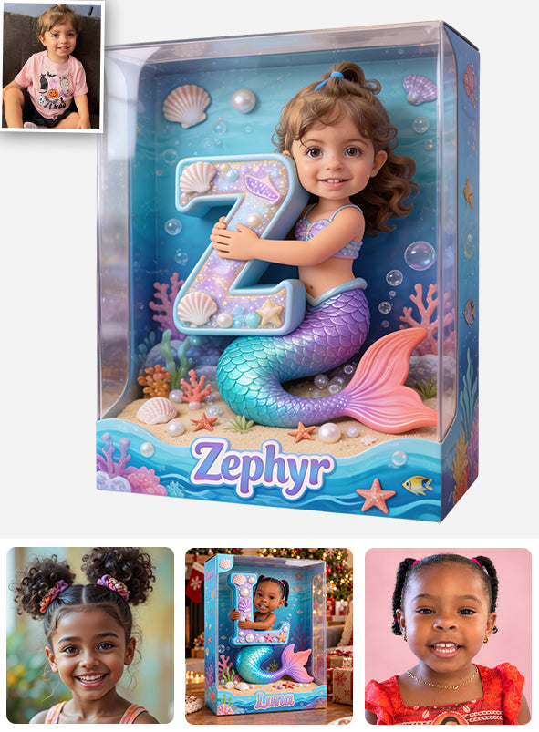 Mermaid Alphabet Letter & Custom Photo - Personalized Kid Acrylic Display Box