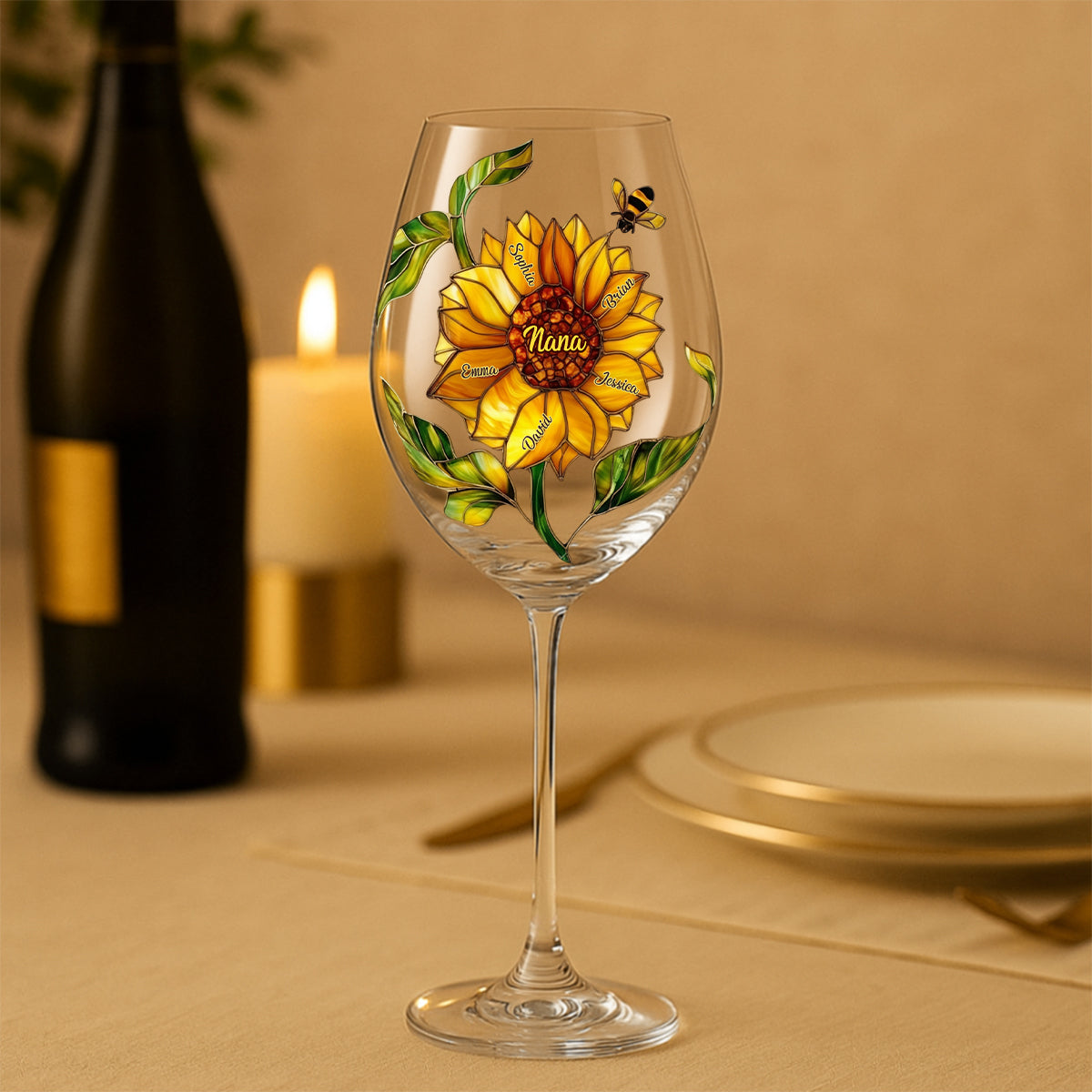 Grandma's Sunflower - Personalized Grandma Wine Glass With Long Stem