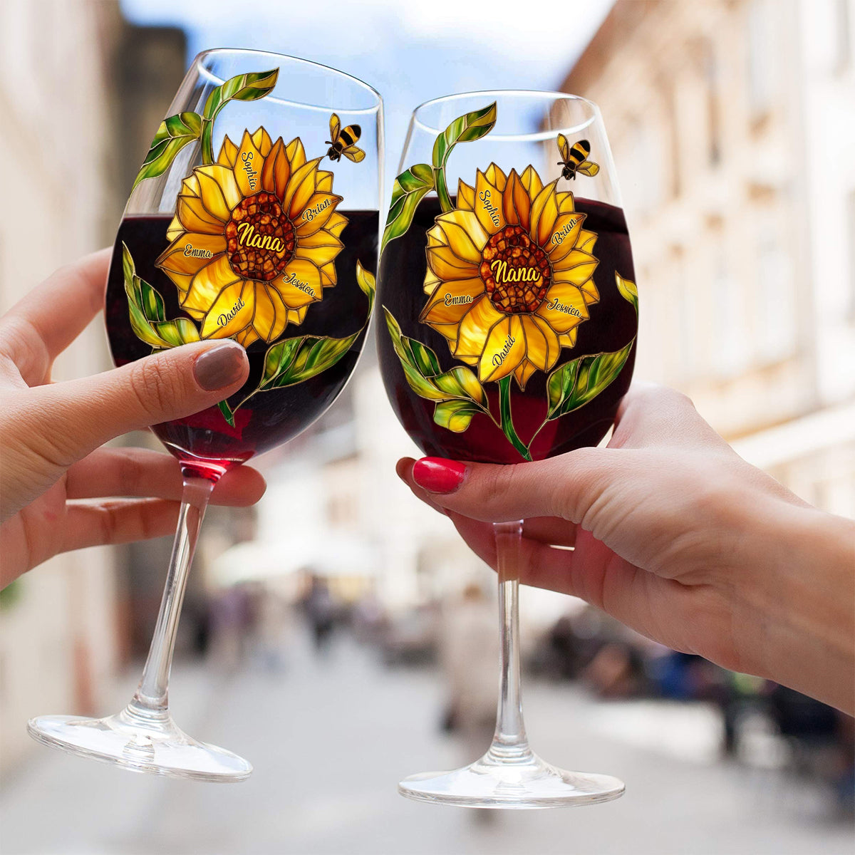 Grandma's Sunflower - Personalized Grandma Wine Glass With Long Stem