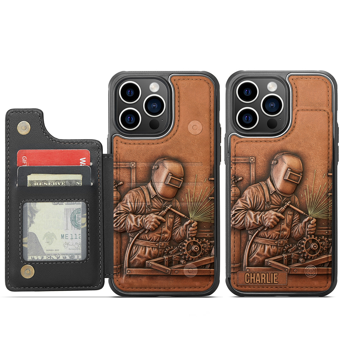 Le soudeur le plus fort - Étui portefeuille pour téléphone personnalisé avec impression intégrale - Soudeur