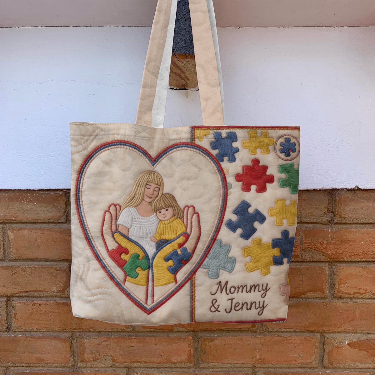 Autism Mom - Personalized Autism Awareness Quilted Tote Bag