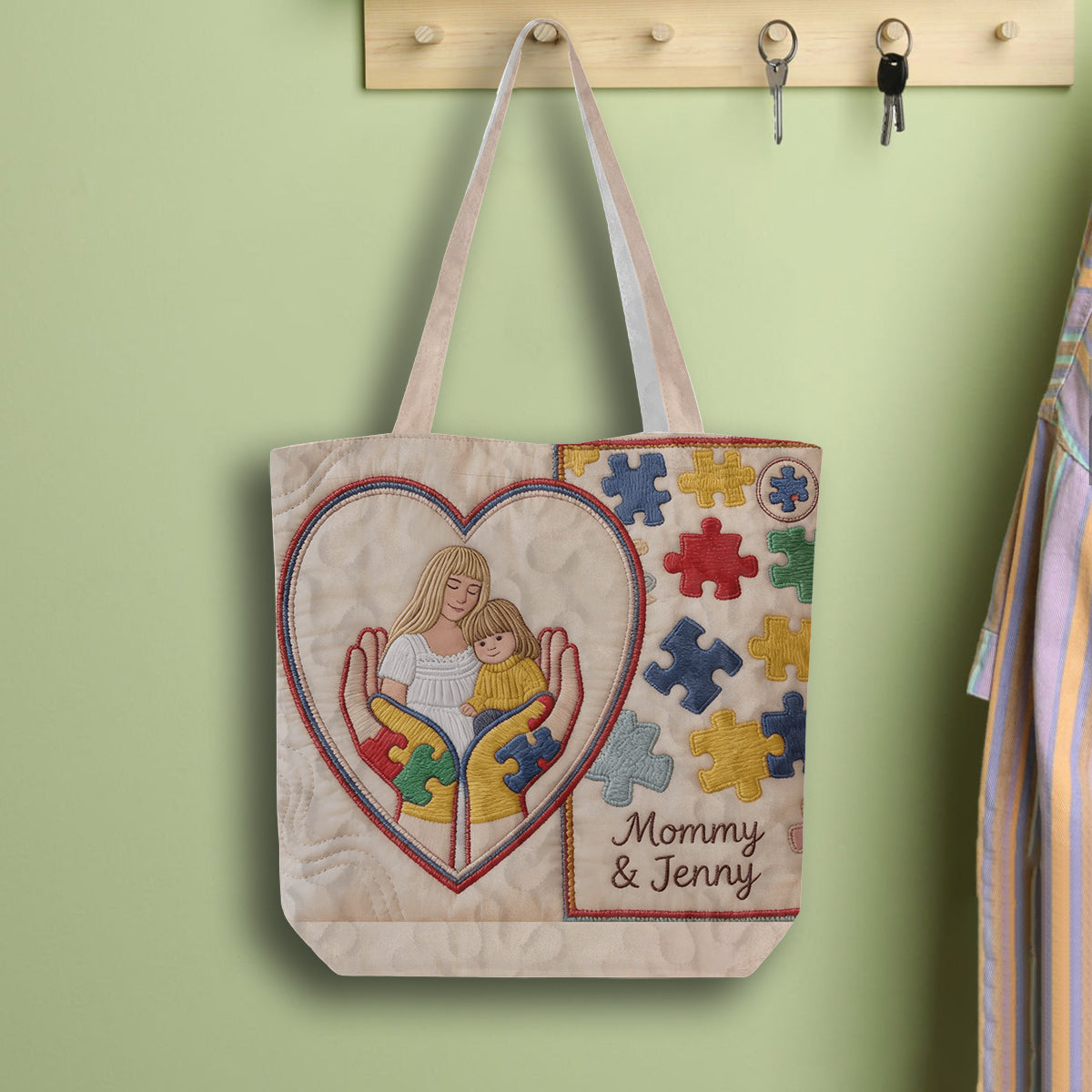 Autism Mom - Personalized Autism Awareness Quilted Tote Bag