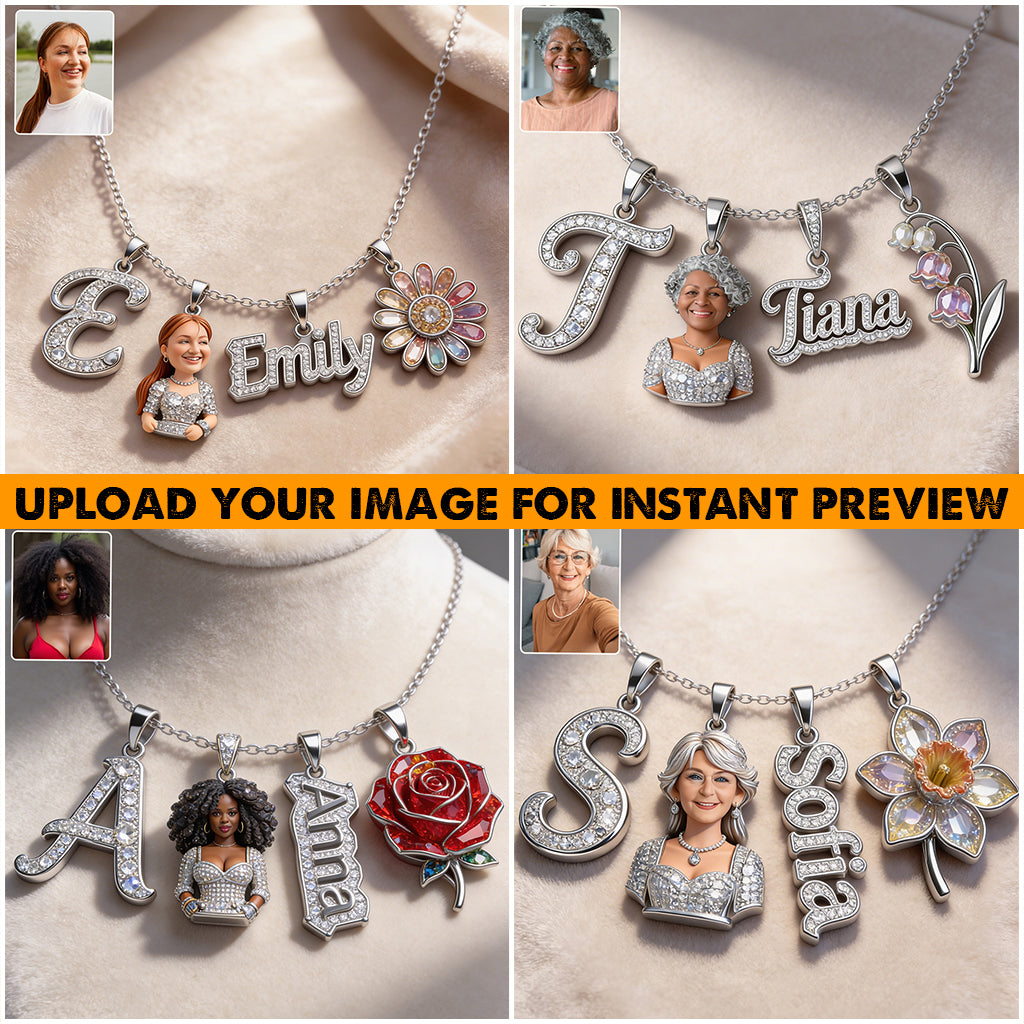 Alphabet Buchstabe, Foto Transformieren Und Blume - Personalisierte Selbstliebe Metall Halsketten Mit Anhängern
