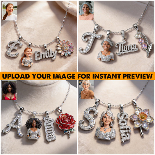Alphabet Letter, Photo Transform And Flower - Personalized Self Love Metal Necklaces With Pendants