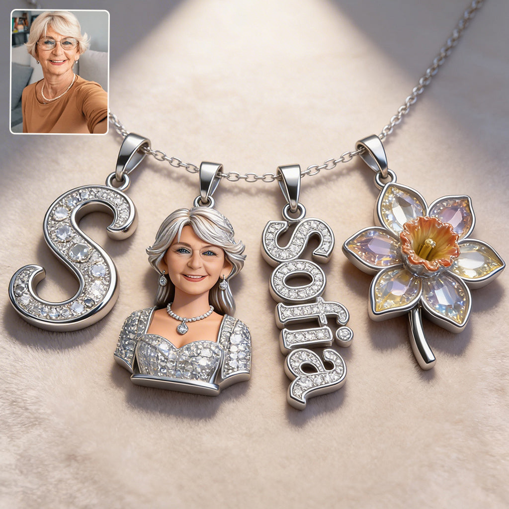 Alphabet Buchstabe, Foto Transformieren Und Blume - Personalisierte Selbstliebe Metall Halsketten Mit Anhängern