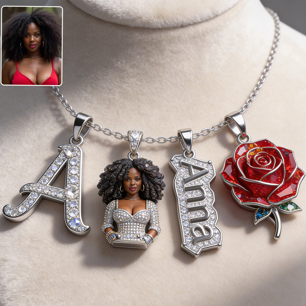 Alphabet Buchstabe, Foto Transformieren Und Blume - Personalisierte Selbstliebe Metall Halsketten Mit Anhängern