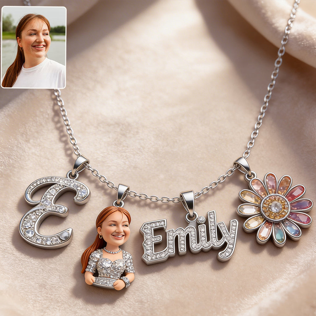 Alphabet Buchstabe, Foto Transformieren Und Blume - Personalisierte Selbstliebe Metall Halsketten Mit Anhängern