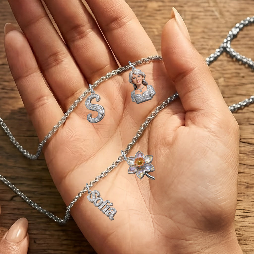 Alphabet Buchstabe, Foto Transformieren Und Blume - Personalisierte Selbstliebe Metall Halsketten Mit Anhängern