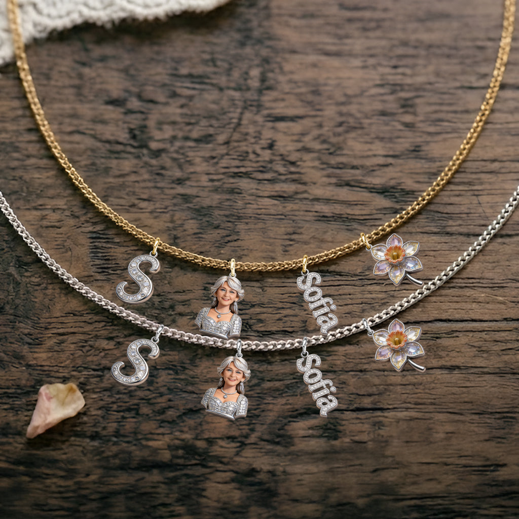 Alphabet Buchstabe, Foto Transformieren Und Blume - Personalisierte Selbstliebe Metall Halsketten Mit Anhängern