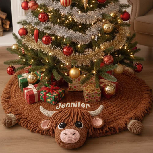 Cute Baby Cow - Personalized Highland Cow Shaped Tree Skirt