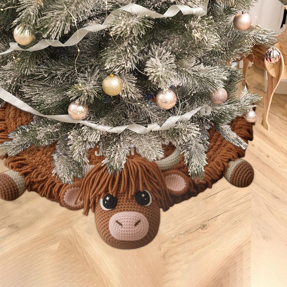 Cute Baby Cow - Personalized Highland Cow Shaped Tree Skirt