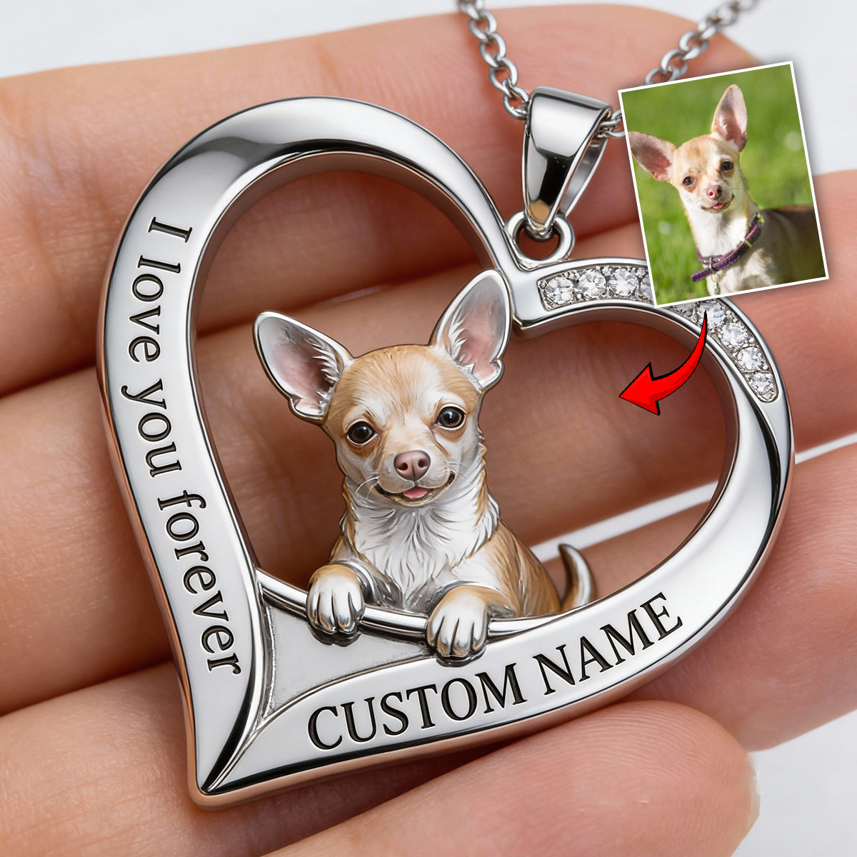 Custom From Any Photo - Personalized Dog Shaped Metal Pendant Necklace