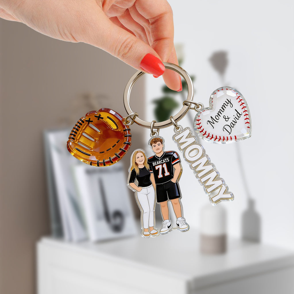 Custom Any Photo Baseball Mom/Grandma - Personalized Baseball Premium Keychain With Charms